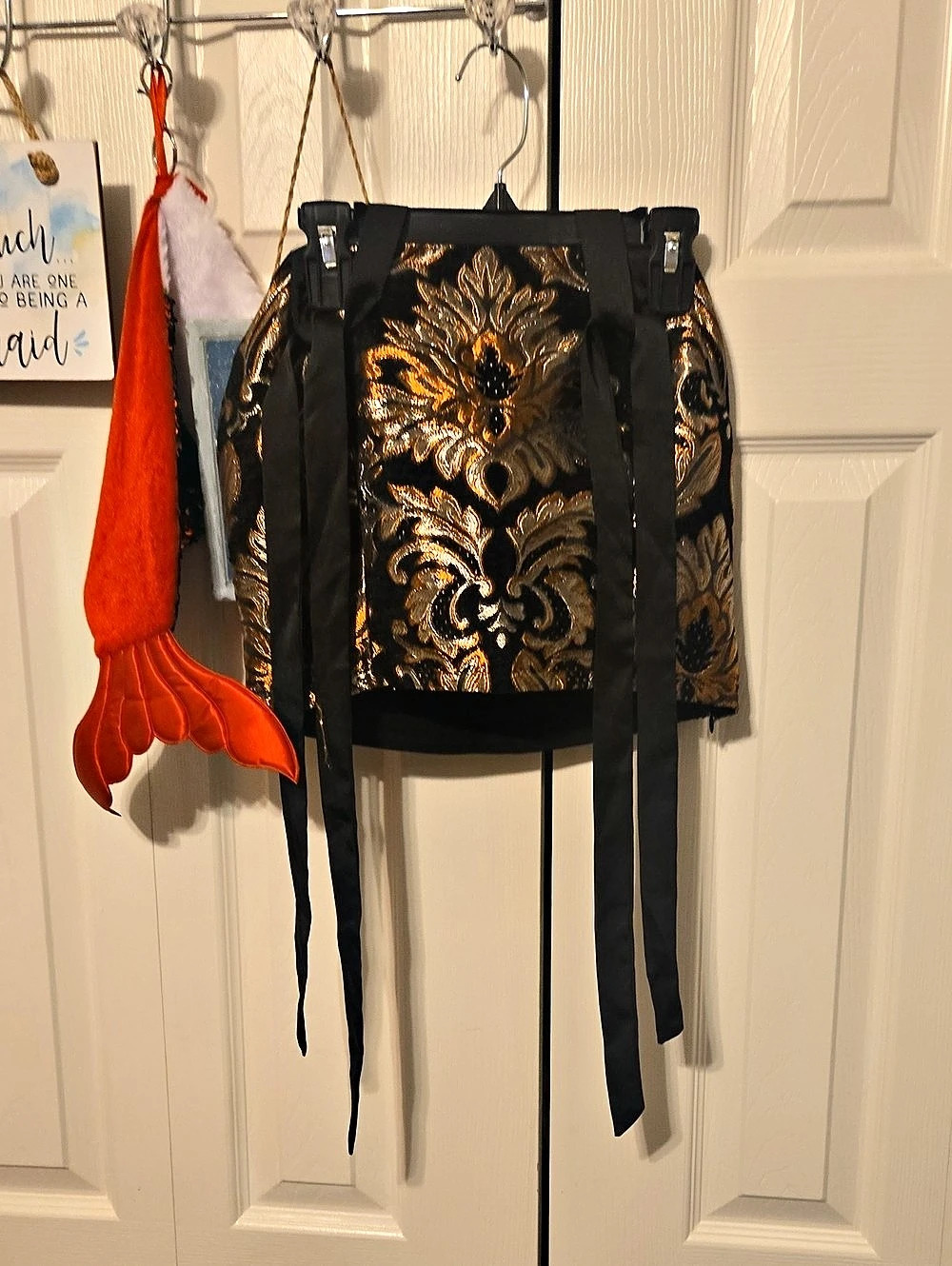 Sunday IN Brooklyn Black & Gold Metallic Pattern Halter Style Top